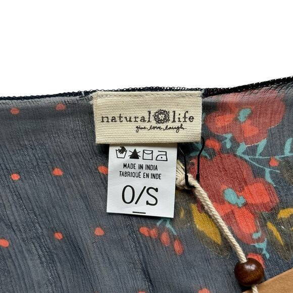 NWT Natural Life Mesh Navy Blue‎ Sheer Floral Tie Front Kimono Top Blouse O/S - Picture 4 of 6